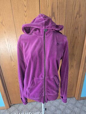 Nike Women’s Velour Full Zip Hoodie Purple Large Soft Plush Vintage Style